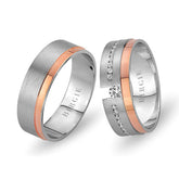 White and Rose Gold Heaven Wedding Band w/ Single Diamond