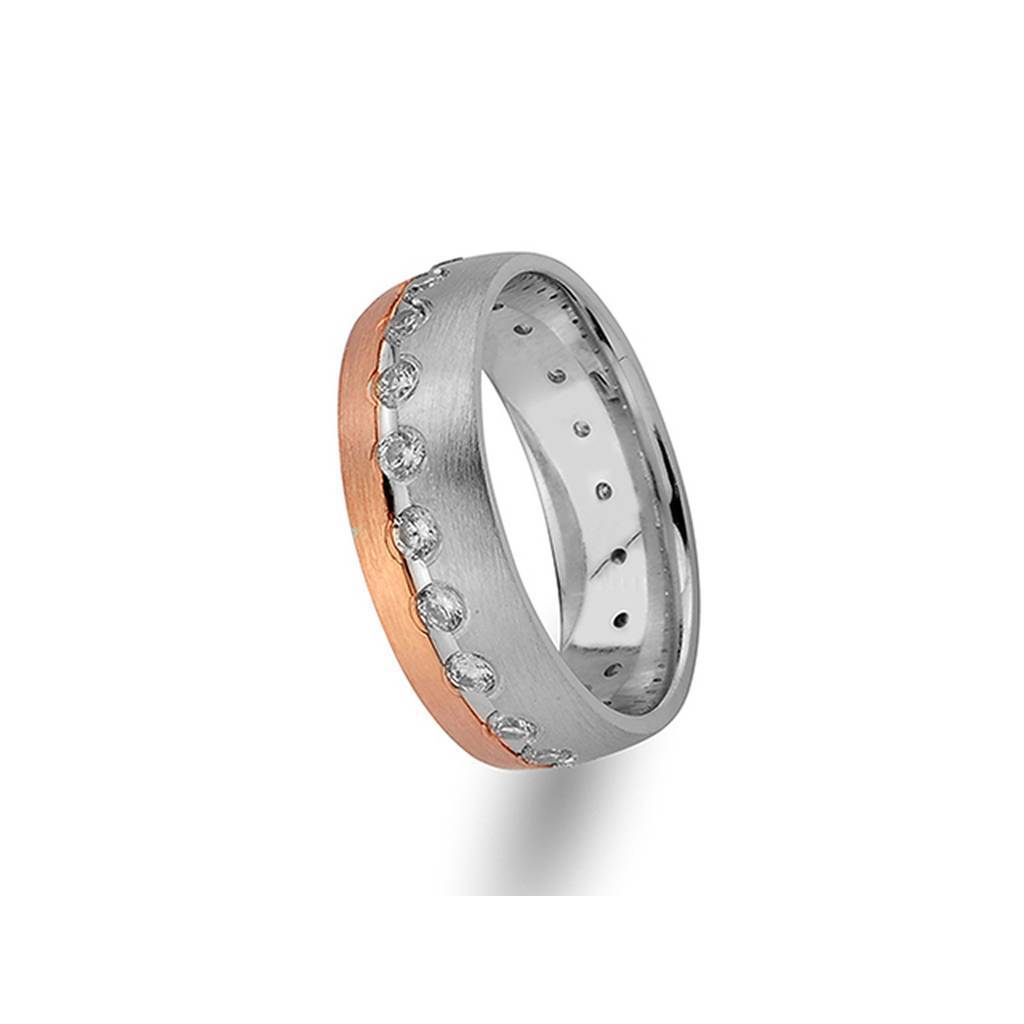 White and Rose Gold Imrahor Wedding Band w/ Diamonds