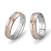 White and Rose Gold Moda Wedding Band w/ Single Diamond