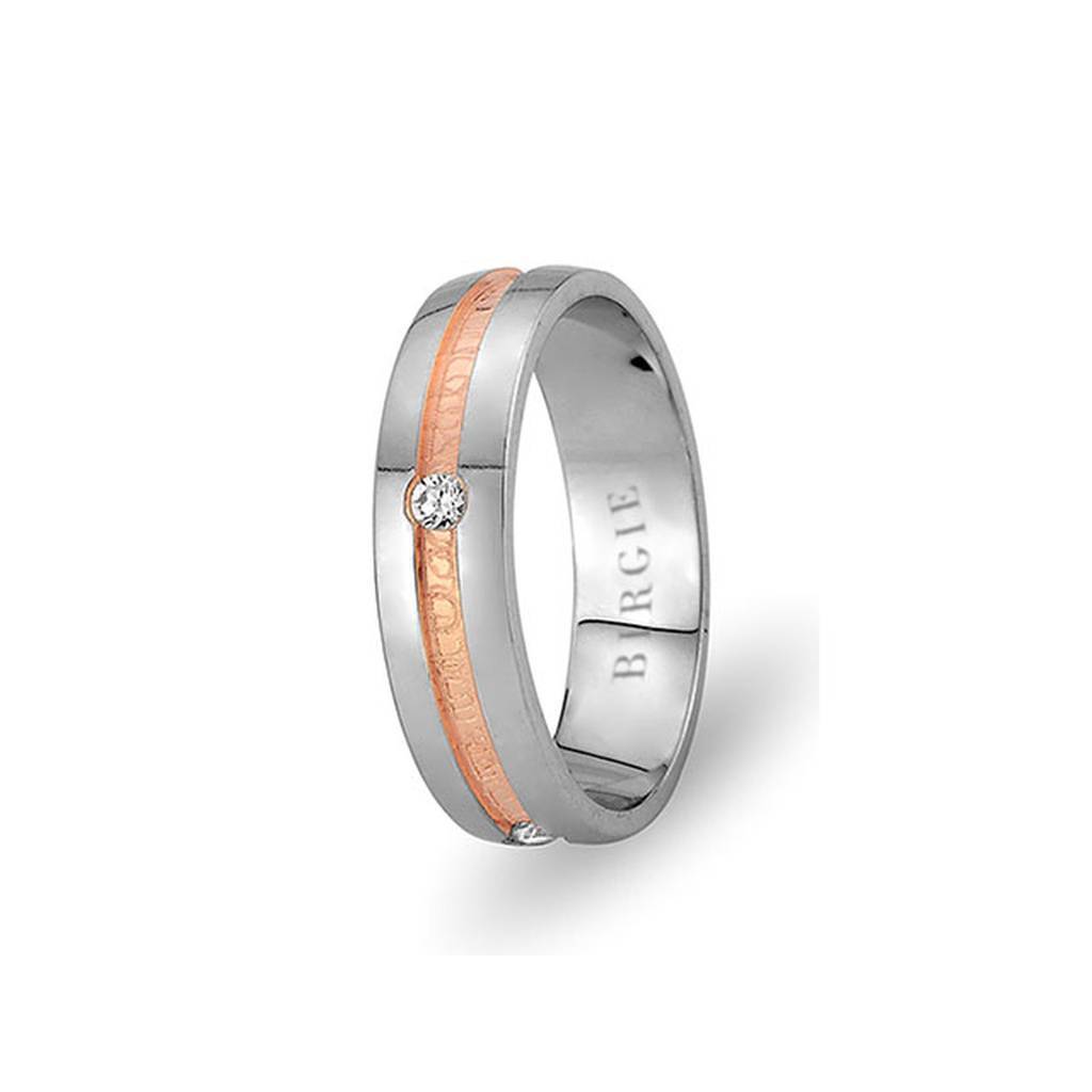 White and Rose Gold Moda Wedding Band w/ Single Diamond