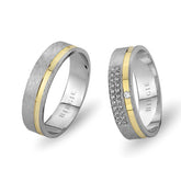 White and Yellow Gold Birdtongue Wedding Band w/ Diamonds