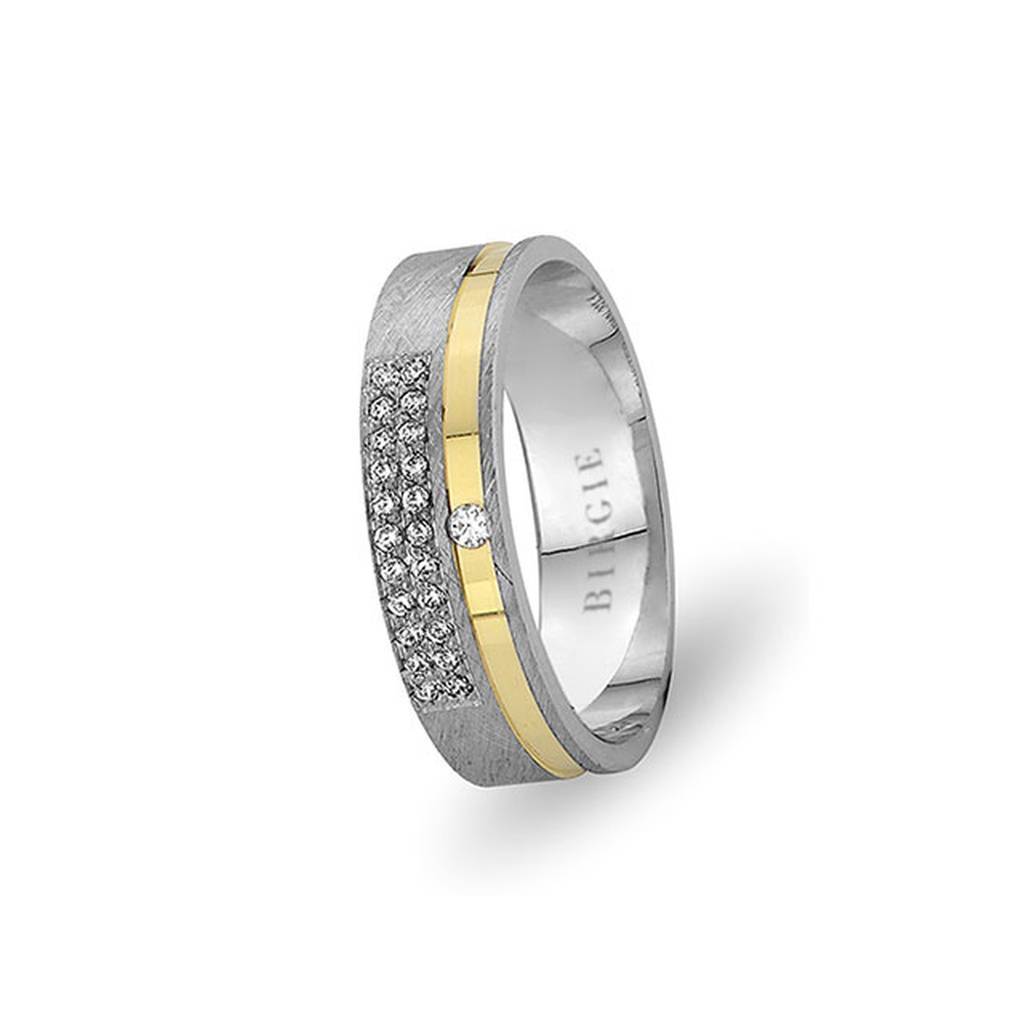 White and Yellow Gold Birdtongue Wedding Band w/ Diamonds