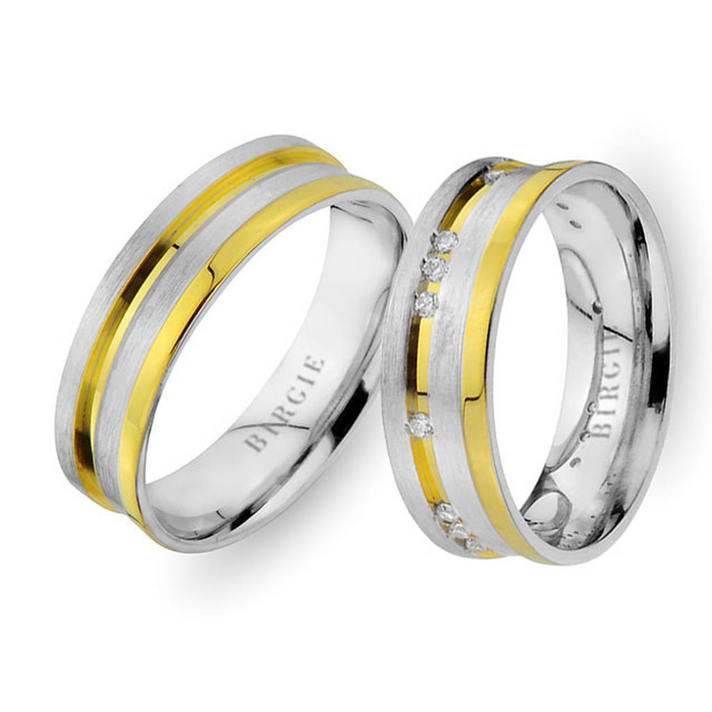 White and Yellow Gold Grooved Riva Wedding Band w/ Diamonds