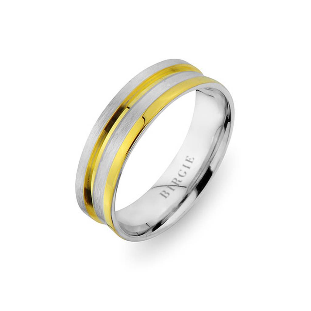 White and Yellow Gold Grooved Riva Wedding Band