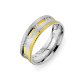 White and Yellow Gold Grooved Riva Wedding Band w/ Diamonds