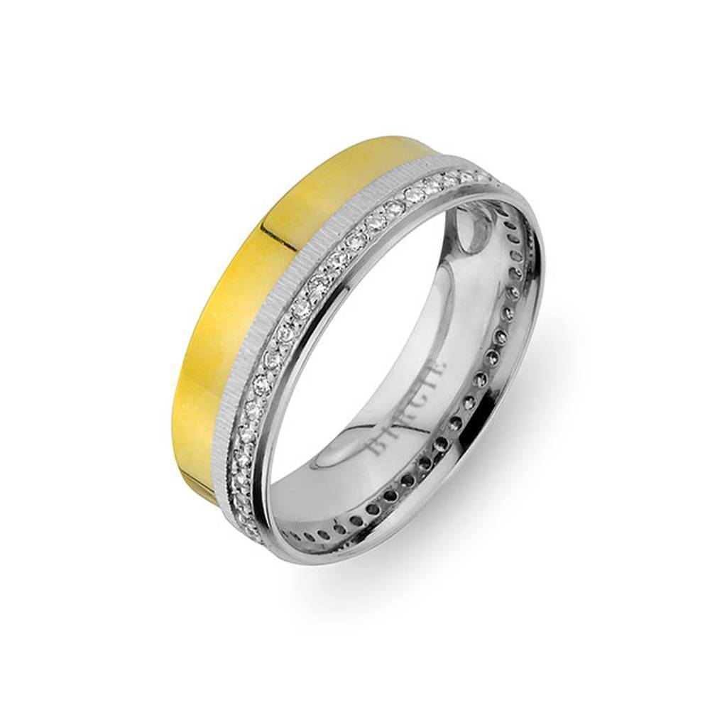 White and Yellow Gold Selimiye Wedding Band w/ Diamonds