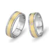 White and Yellow Gold Gulfem Wedding Band w/ Single Diamond