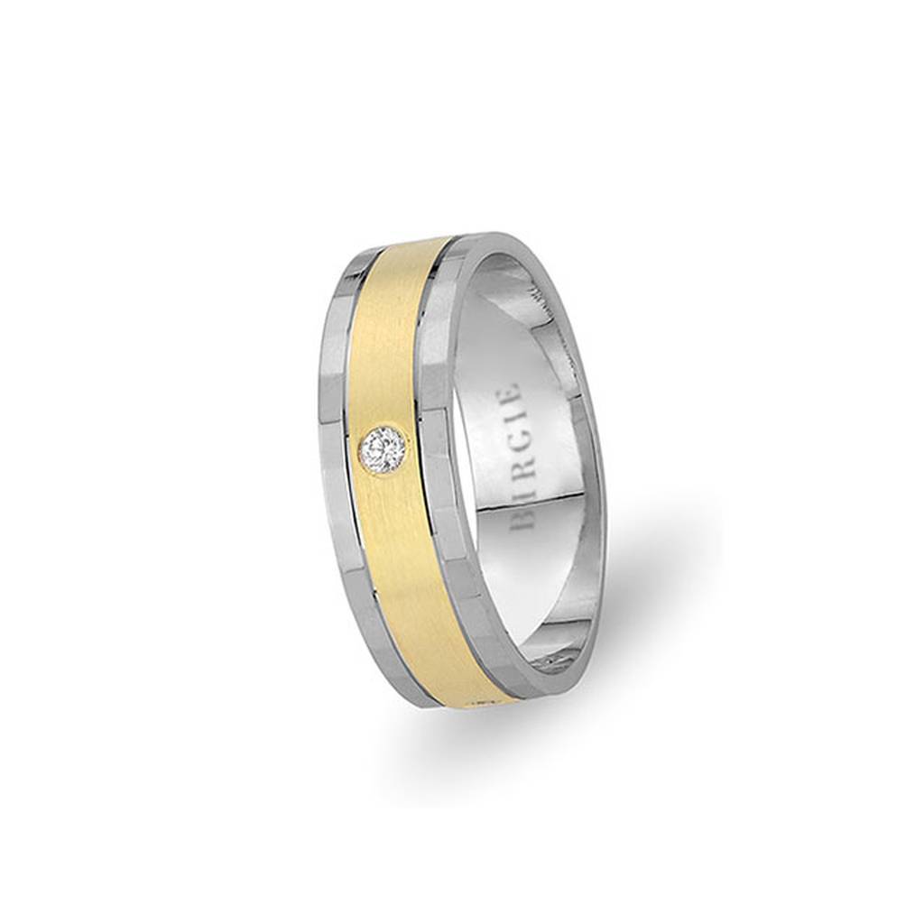 White and Yellow Gold Gulfem Wedding Band w/ Single Diamond