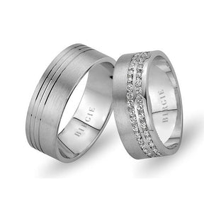 White Gold Wedding Band w/ Twin Line Diamonds - Birgie Diamant | Fine Jewellery - Diamant & Edelstein Schmuck