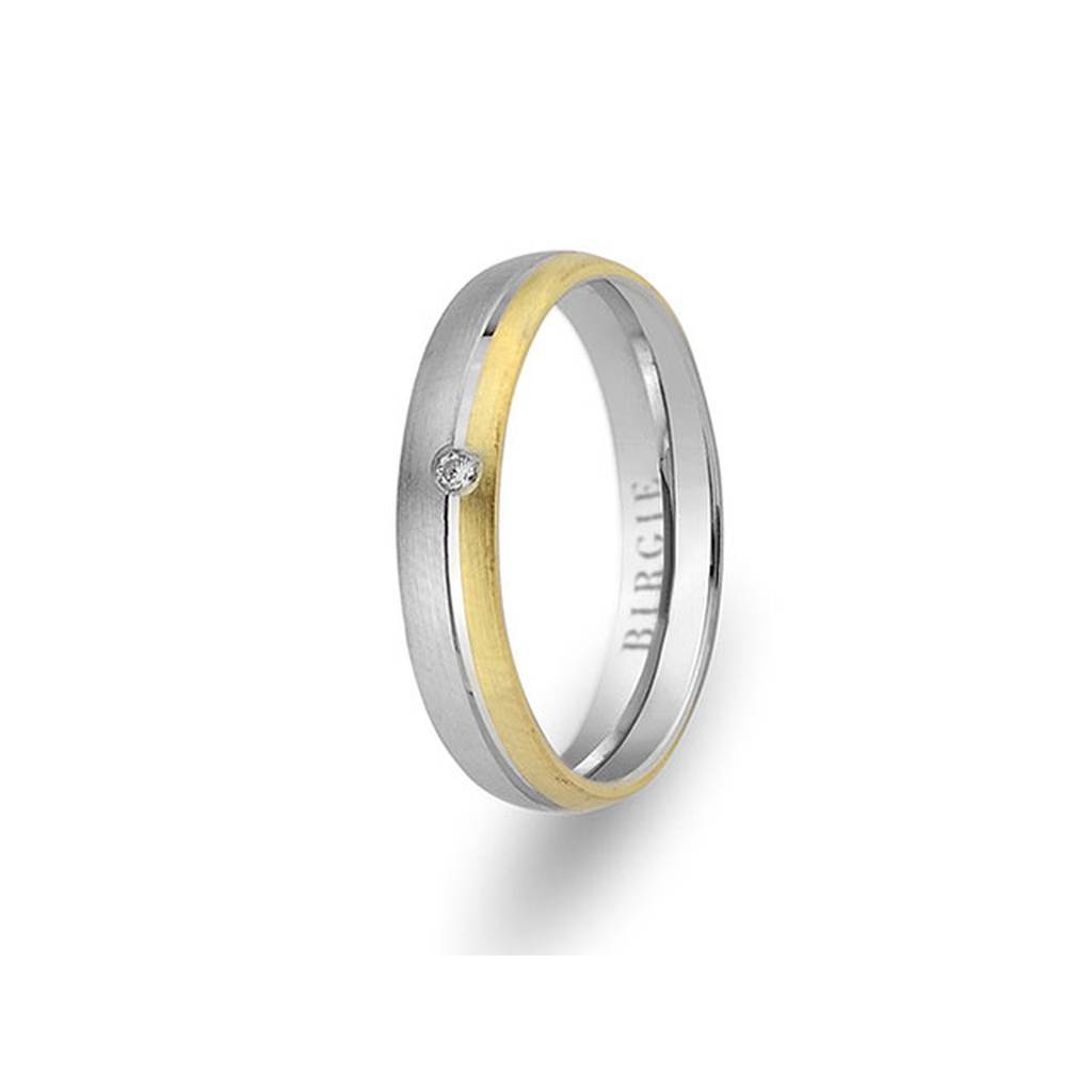 White and Yellow Gold Basil Wedding Band w/ Single Diamond