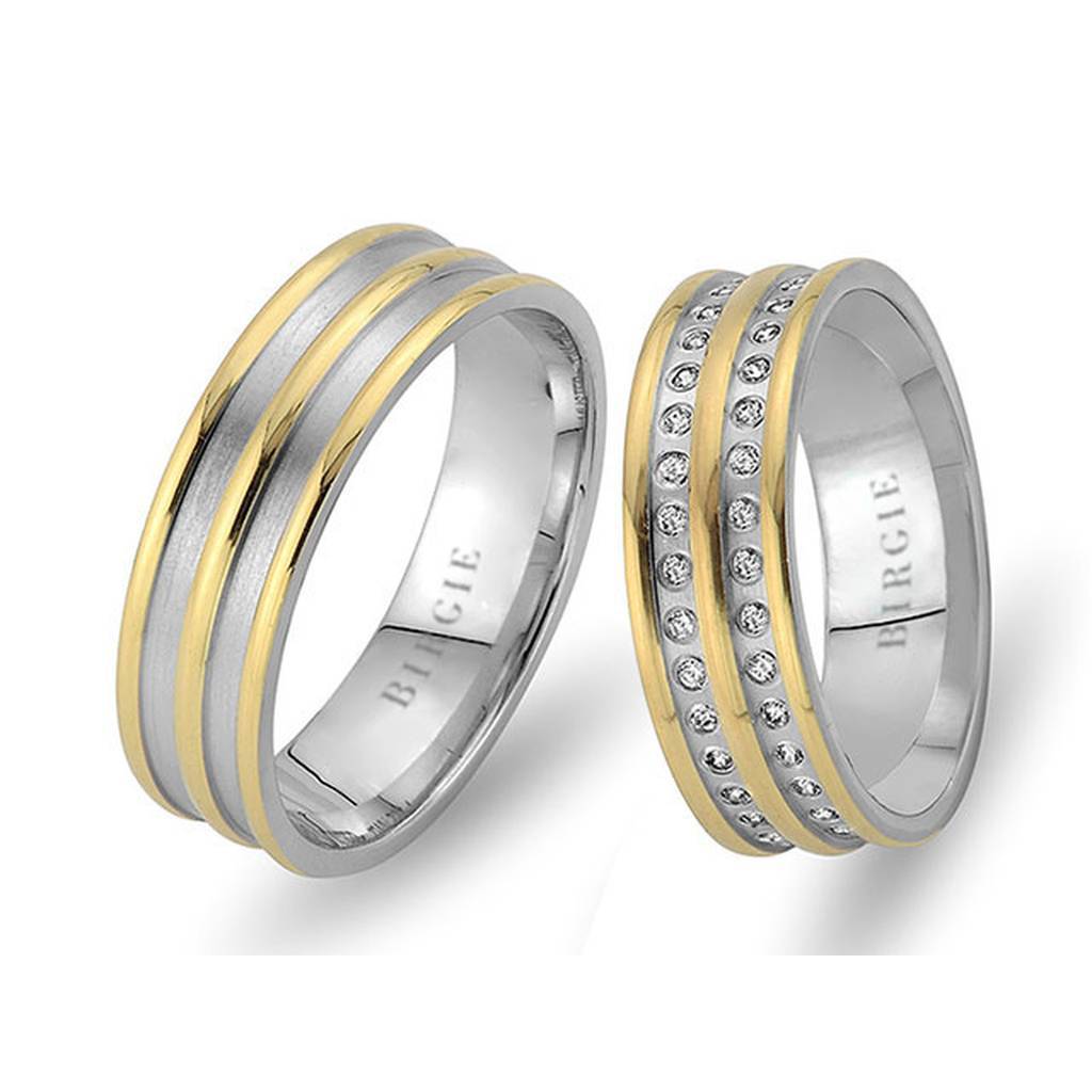 White and Rose Gold bi Wedding Band w/ Twin Line Diamonds - Birgie Diamant | Fine Jewellery - Diamant & Edelstein Schmuck