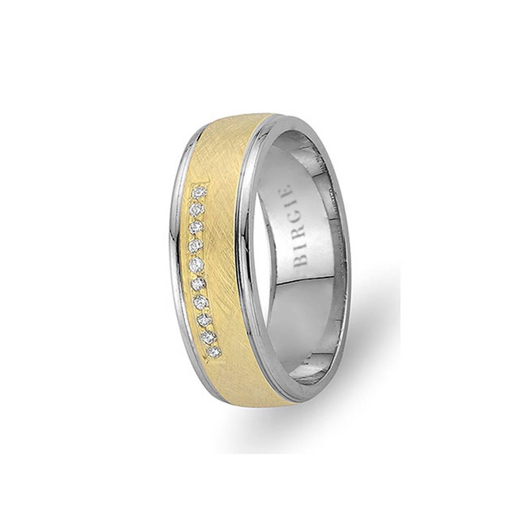 White and Yellow Gold Matt Dreamy Wedding Band w/ Diamonds