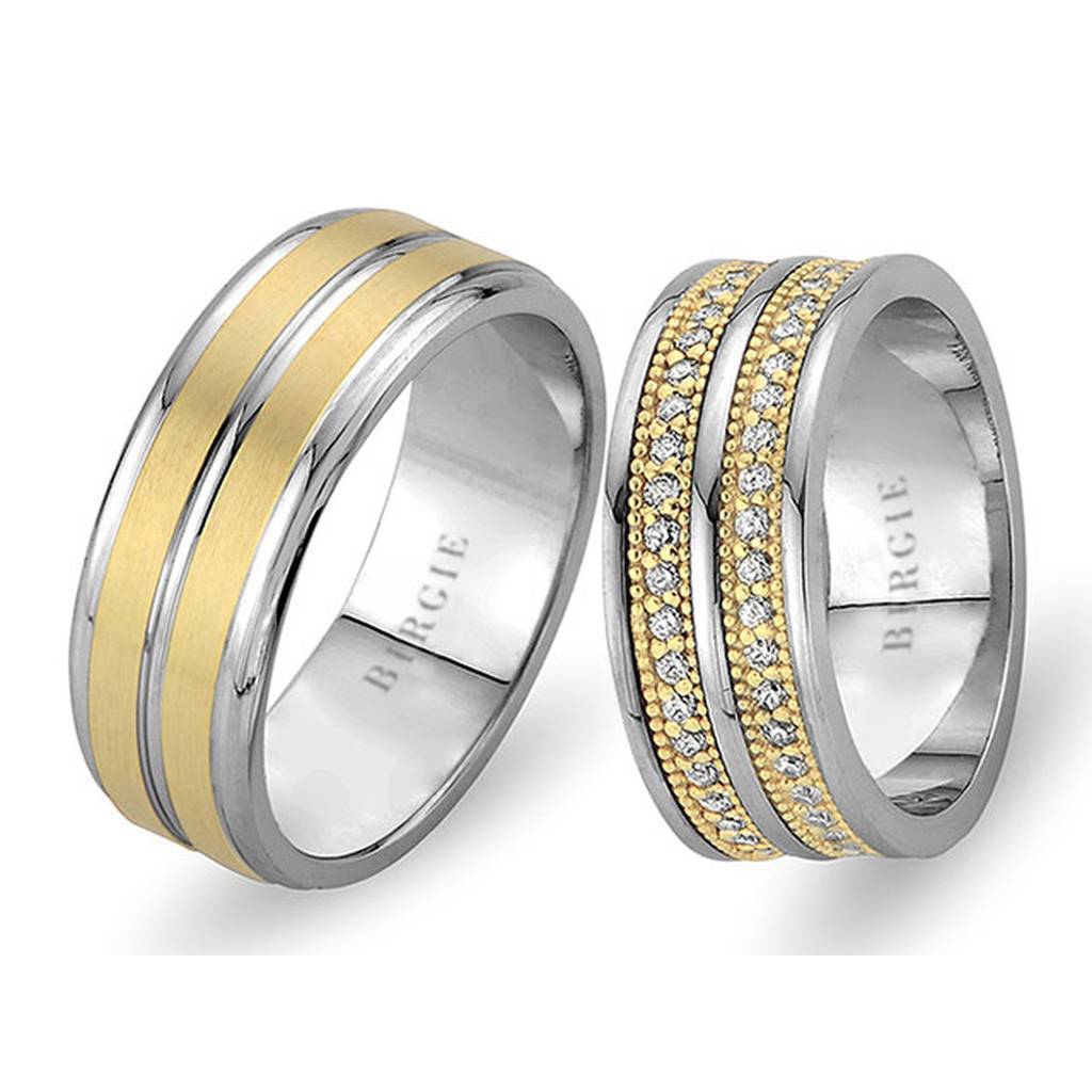 White and Yellow Gold Wedding Band w/ Twin Line Diamonds