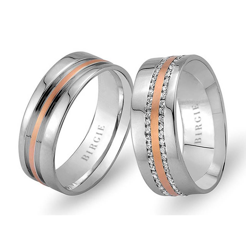 White and Rose Gold Nesimi Wedding Band w/ Twin Line Diamonds