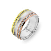 White, Yellow and Rose Gold Lover Wedding Band w/ Twin Line Diamonds - Birgie Diamant | Fine Jewellery - Diamant & Edelstein Schmuck