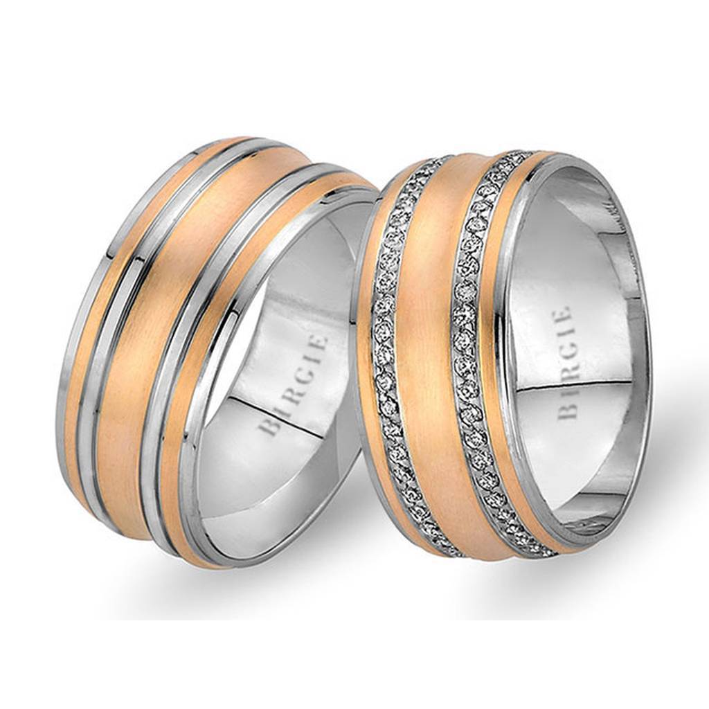 White and Rose Gold Masnawi Wedding Band w/ Twin Line Diamonds