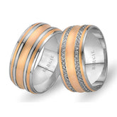 White and Rose Gold Maswi Wedding Band w/ Twin Line Diamonds - Birgie Diamant | Fine Jewellery - Diamant & Edelstein Schmuck