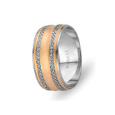 White and Rose Gold Masnawi Wedding Band w/ Twin Line Diamonds