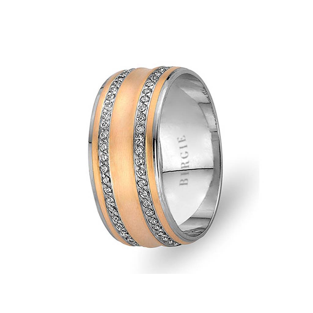 White and Rose Gold Maswi Wedding Band w/ Twin Line Diamonds - Birgie Diamant | Fine Jewellery - Diamant & Edelstein Schmuck