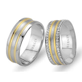 White and Yellow Gold Seyyad Wedding Band w/ Twin Line Diamonds