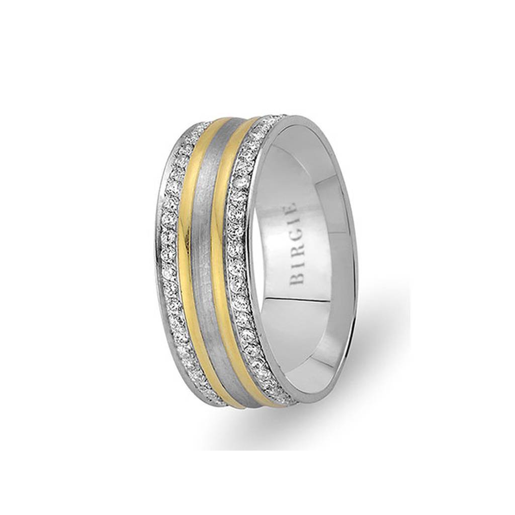 White and Yellow Gold Seyyad Wedding Band w/ Twin Line Diamonds