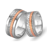 White and Rose Gold Buhari Wedding Band w/ Twin Line Diamonds