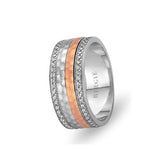 White and Rose Gold Buhari Wedding Band w/ Twin Line Diamonds