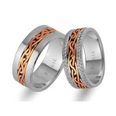 White and Rose Gold Entangled Design Wedding Band w/ Twin Line Diamonds