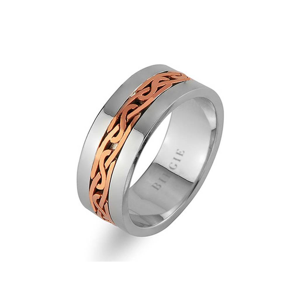 White and Rose Gold Entangled Design Wedding Band