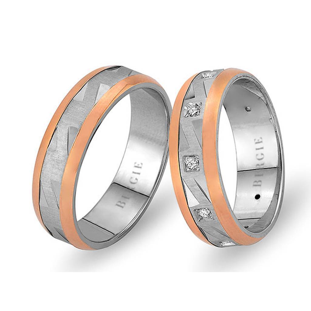 White and Rose Gold Mirza Wedding Band w/ Diamonds