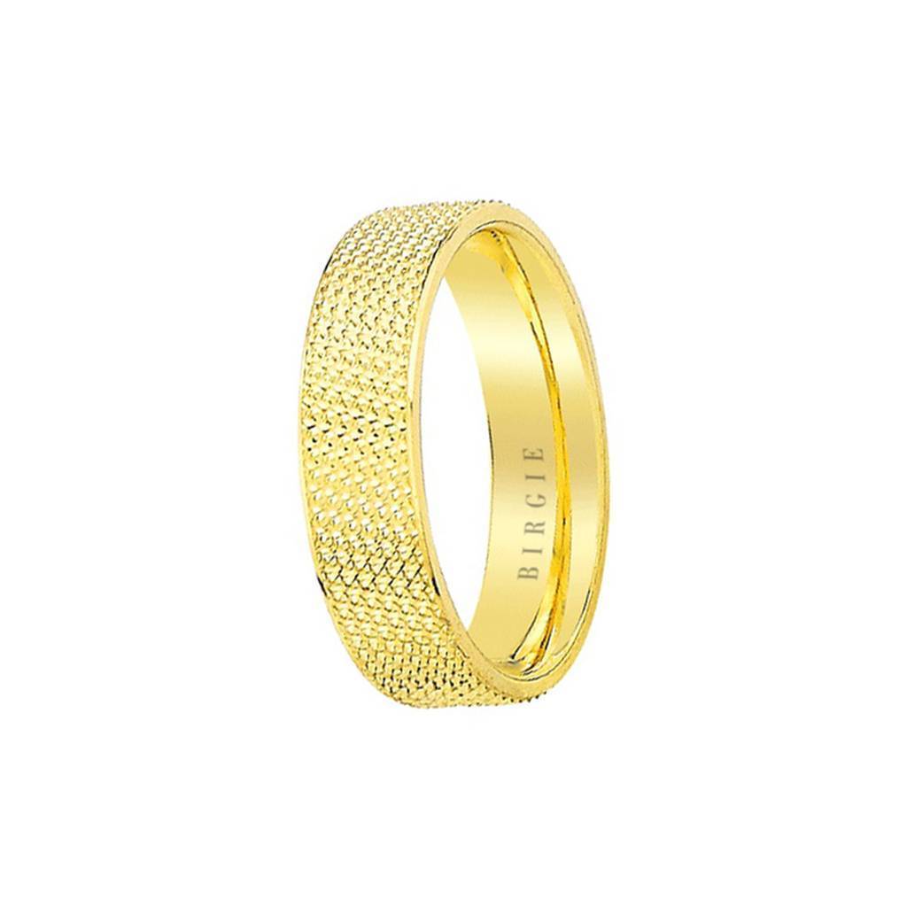 Yellow Gold Textured Flat Classical Wedding Band - Birgie Diamant | Fine Jewellery - Diamant & Edelstein Schmuck