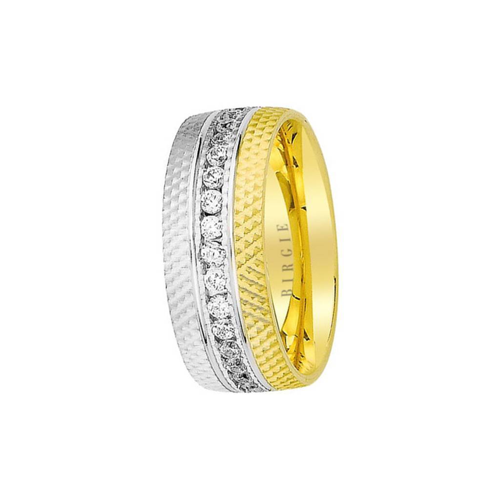 White and Yellow Gold Fresko Wedding Band w/ Diamonds