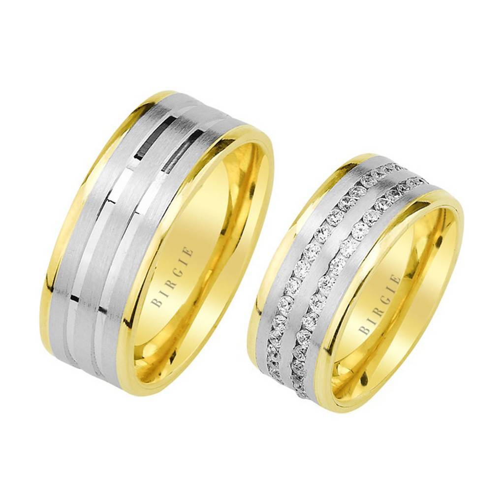 White and Yellow Gold Harput Wedding Band w/ Twin Line Diamonds