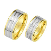 White and Yellow Gold Harput Wedding Band w/ Twin Line Diamonds