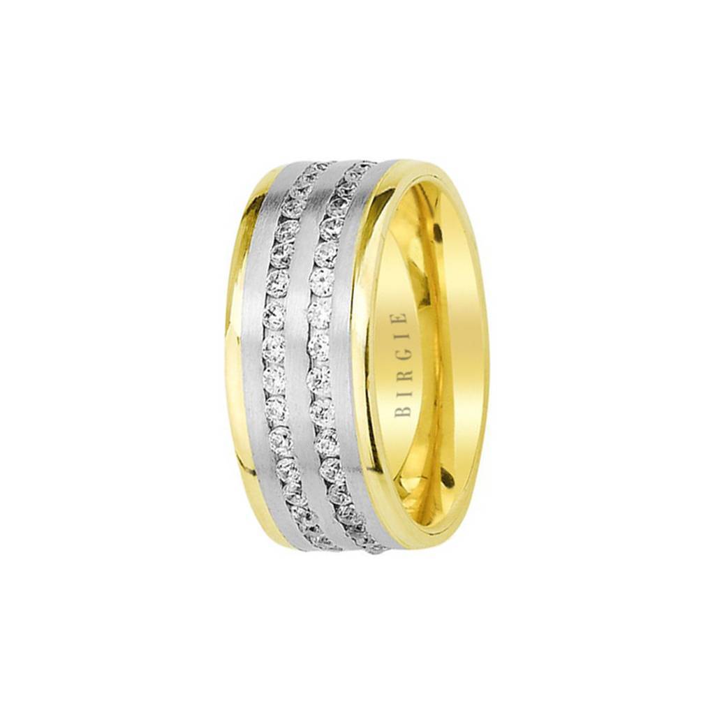 White and Yellow Gold Harput Wedding Band w/ Twin Line Diamonds