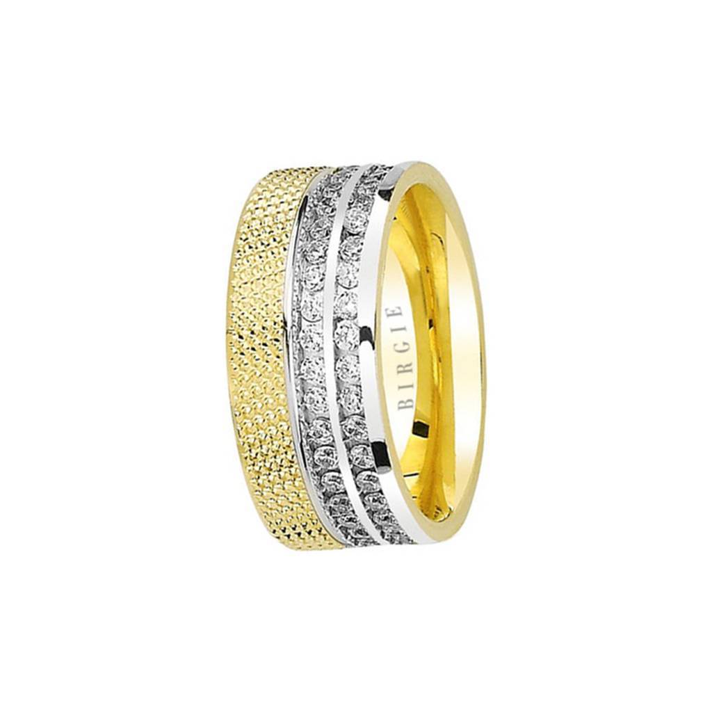 Yellow and White Gold rmanli Wedding Band w/ Twin Line Diamonds - Birgie Diamant | Fine Jewellery - Diamant & Edelstein Schmuck