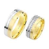 White and Yellow Gold Tigris Wedding Band w/ Twin Line Diamonds