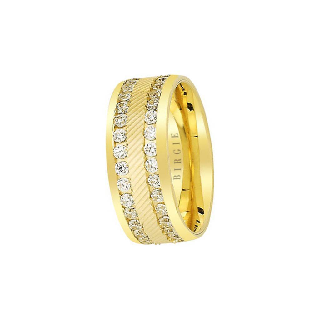 White and Yellow Gold Adonis Wedding Band w/ Twin Line Diamonds