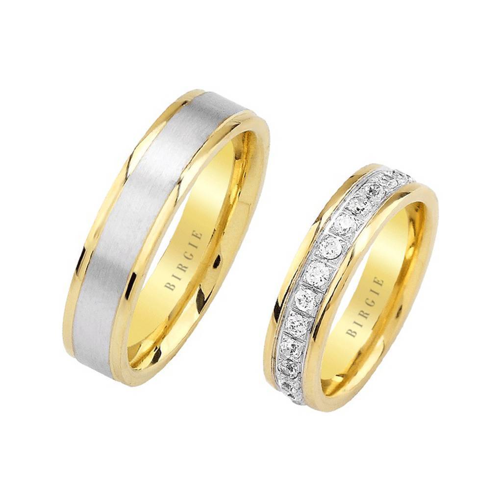 White and Yellow Gold Freyja Wedding Band w/ Diamonds