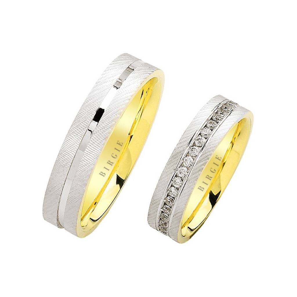 White and Yellow Gold Tike Wedding Band w/ Diamonds