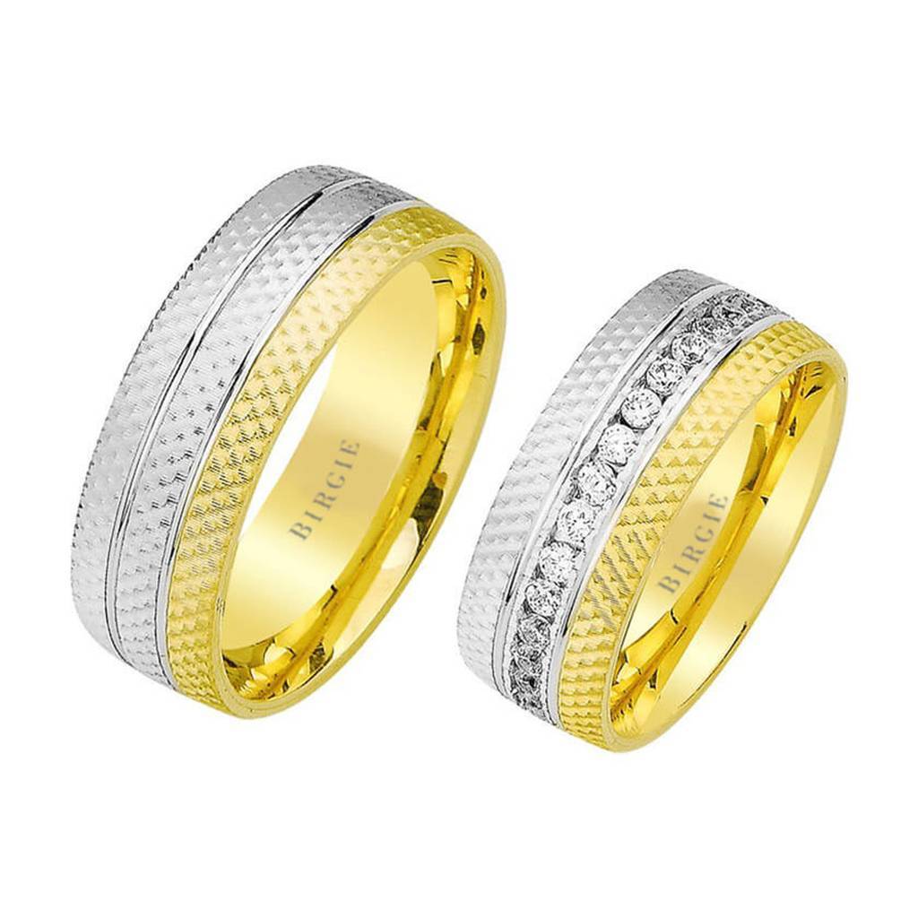 White and Yellow Gold Fresko Wedding Band w/ Diamonds