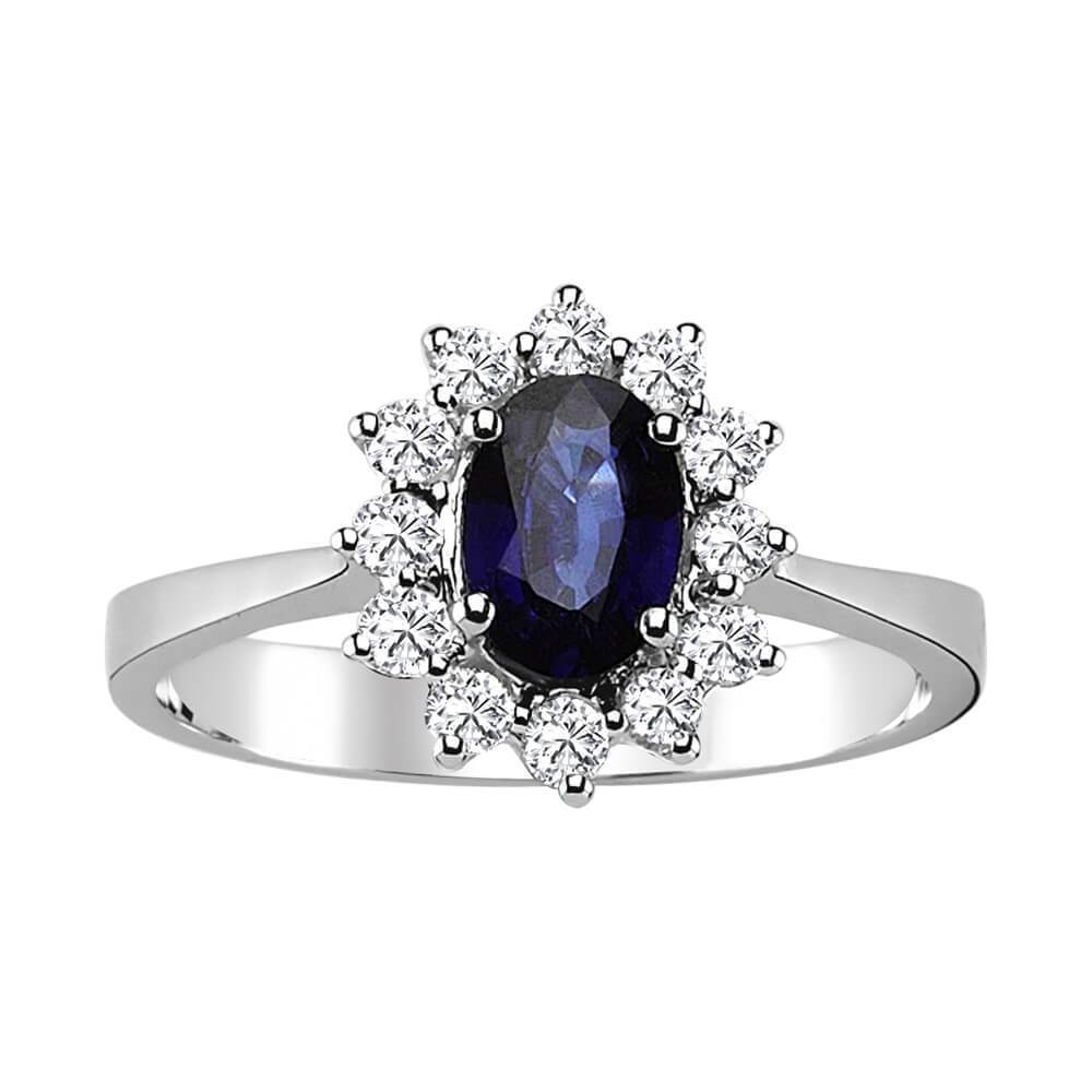 Diamond and Oval Sapphire Stone Ring