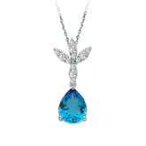 Collier 3 feuilles diamant et larme topaze bleue