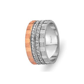 Rose and White Gold North Wedding Band w/ Twin Line Diamonds