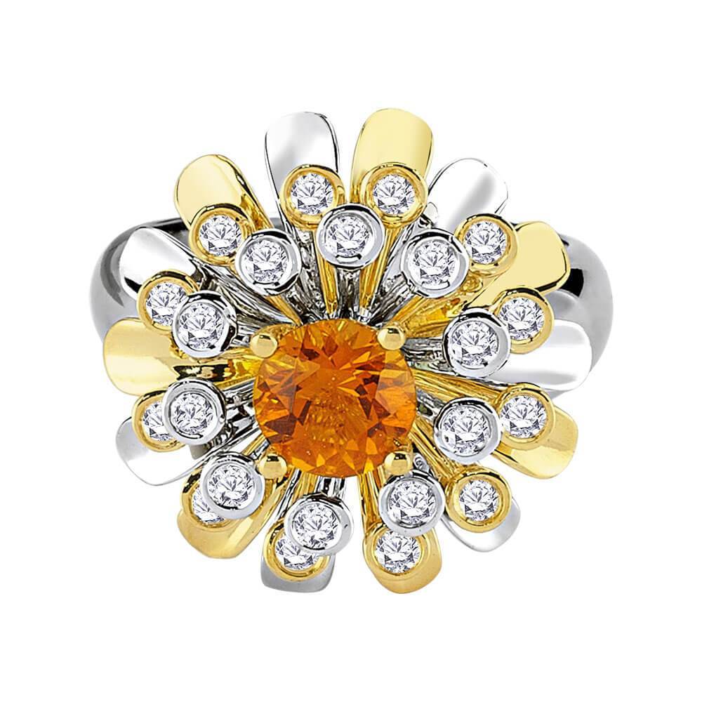 Bague chrysanthème diamant et citrine