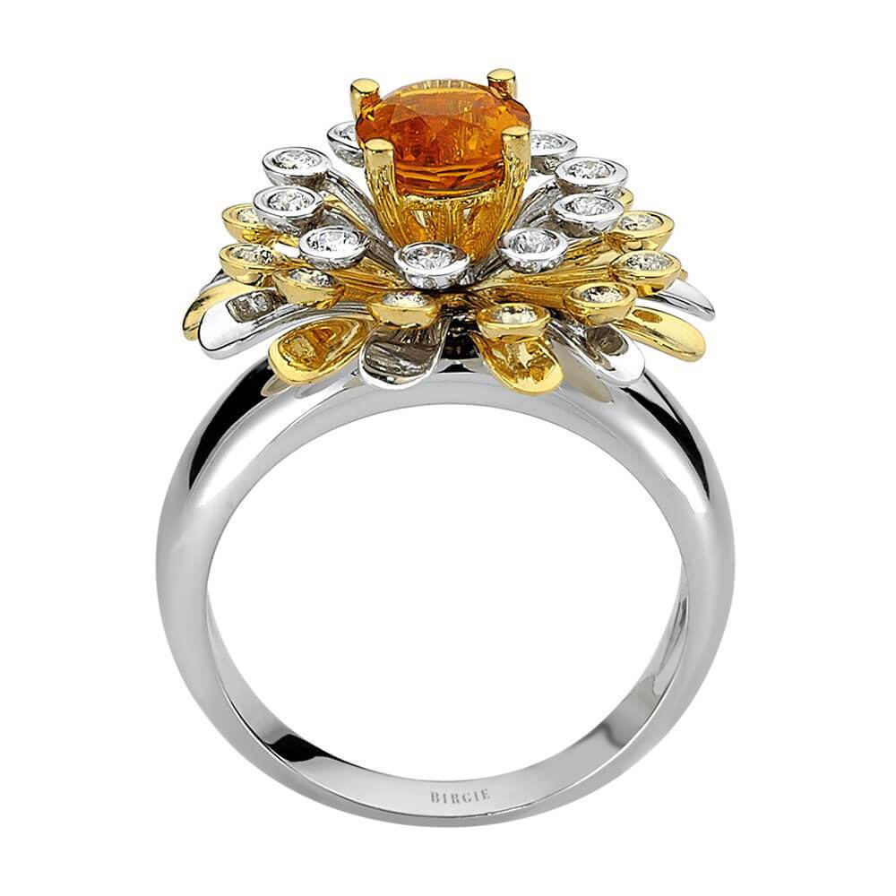 Bague chrysanthème diamant et citrine