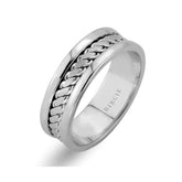 Twirling Design White Gold Wedding Band w/ Twin Line