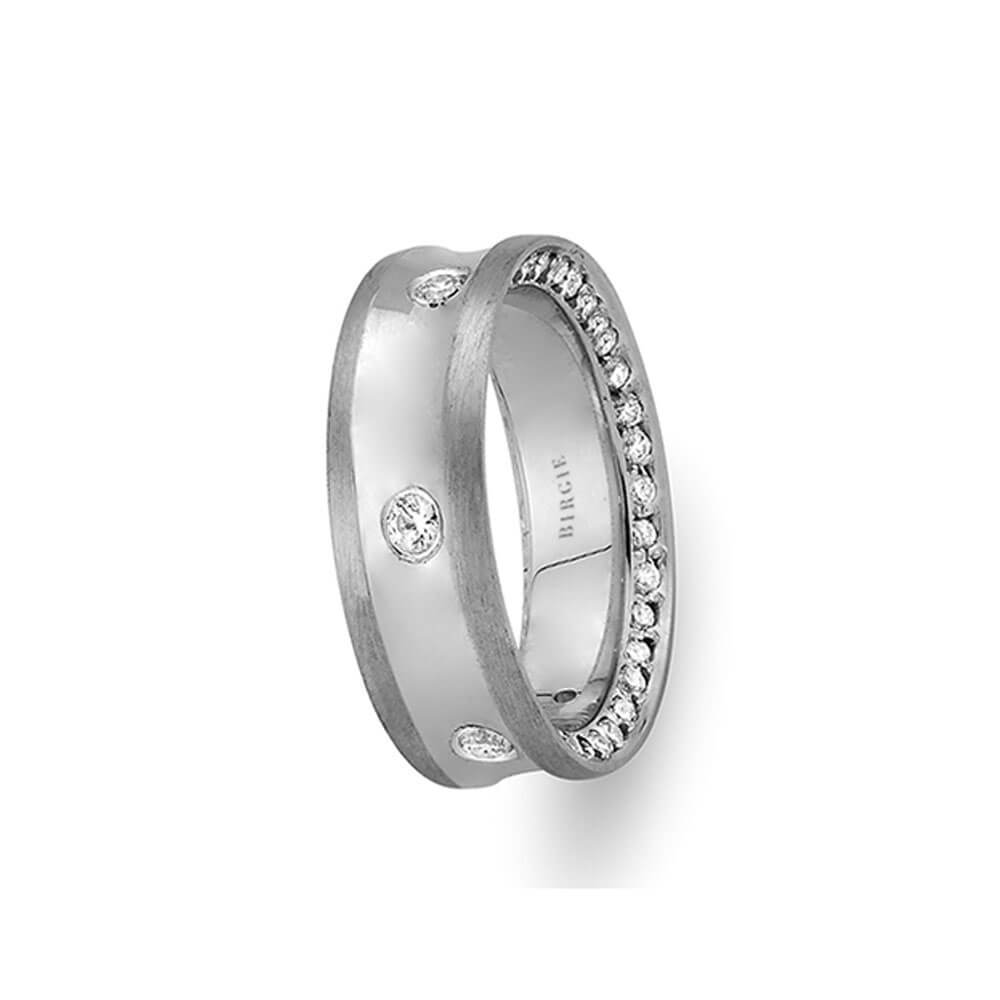 White Gold Concave Wedding Band w/ Diamonds