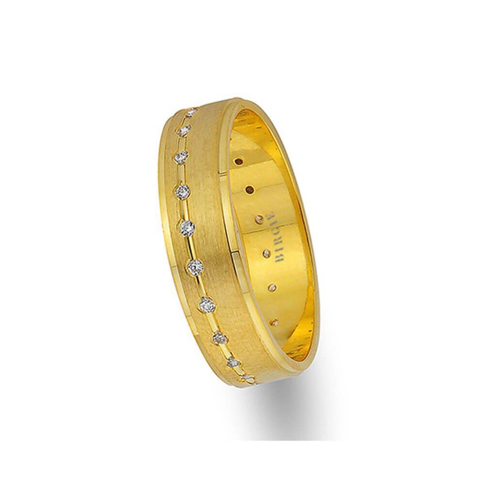 Yellow Gold Grooved Classical Wedding Band w/ Diamonds - Birgie Diamant | Fine Jewellery - Diamant & Edelstein Schmuck